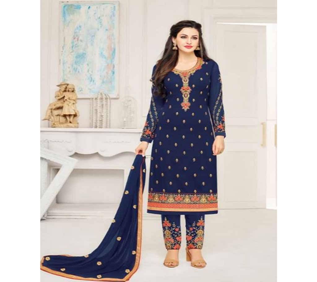 navy blue un-stitched georgette with embroidery salwae kameez copy 