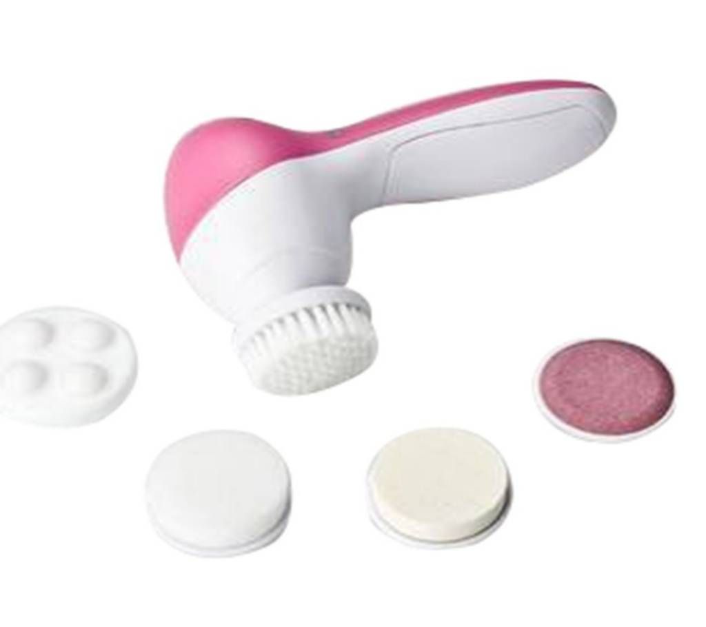 5 in 1 Electric Facial and Body Cleaner Massager - White and Pink