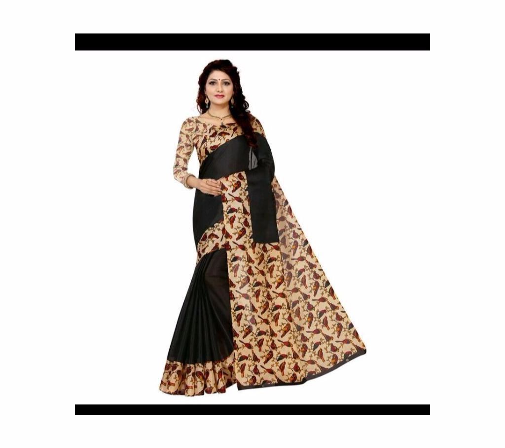 Mayshury Silk Saree - 20 - Black with Tan Brown Bird Design Paar