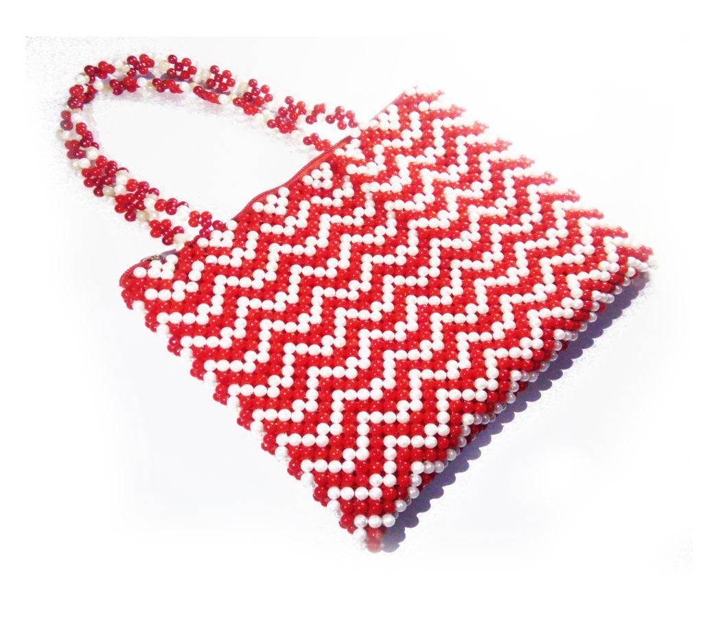 Red & white stone worked ladies handbag