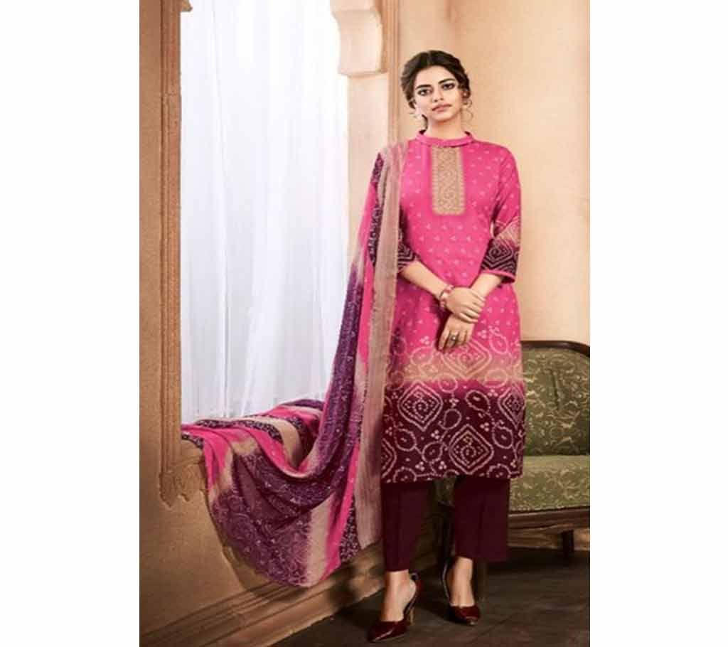 Unstitched Alok Suit Present Rainbow Cambric Cotton - 313001 - Pink - VNK Cotton Three piece