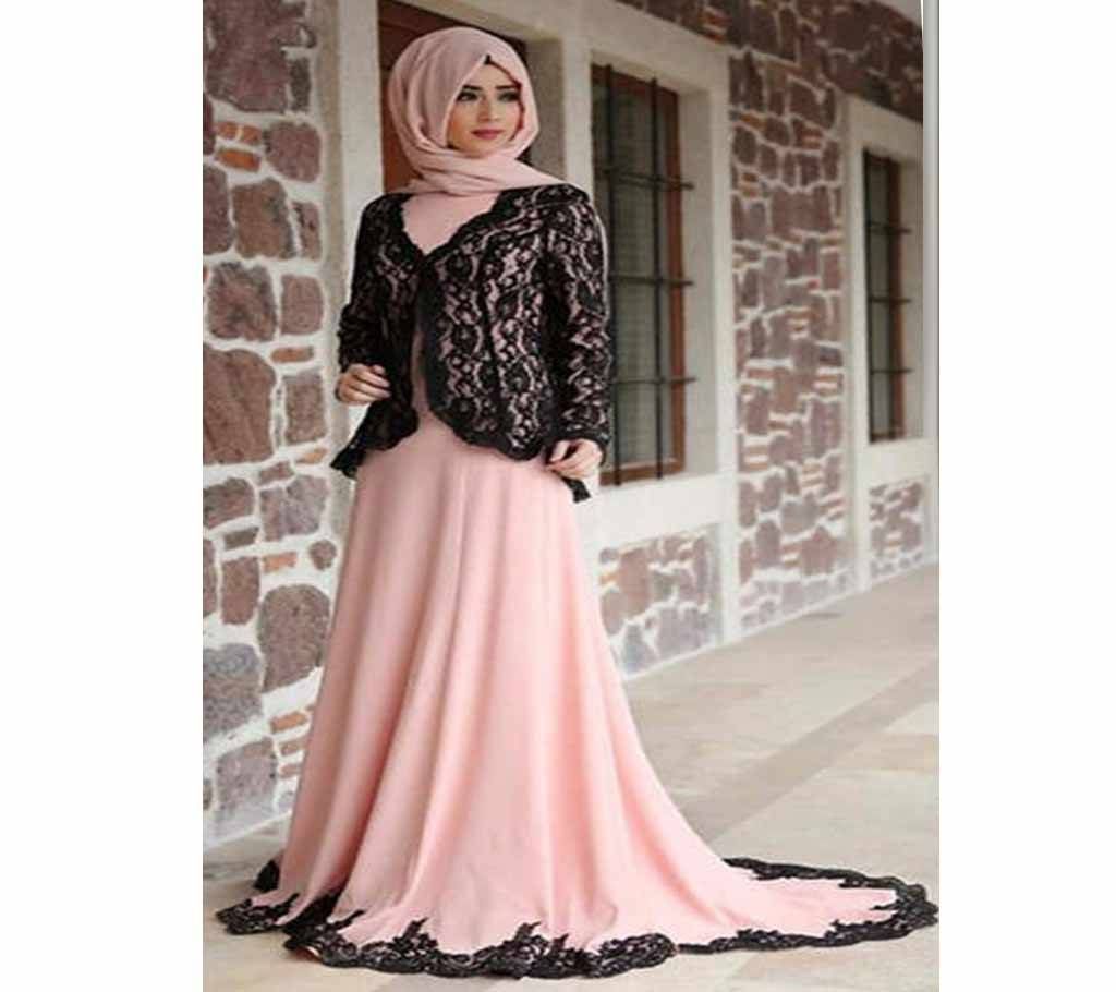 Light Pink & Black Georgette Borka For Women