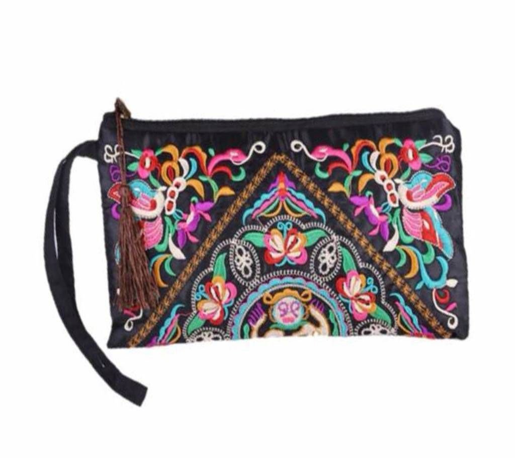 Wallet Embroider Purse Clutch Mobile Phone Bag Coin Bag-butterfly flower