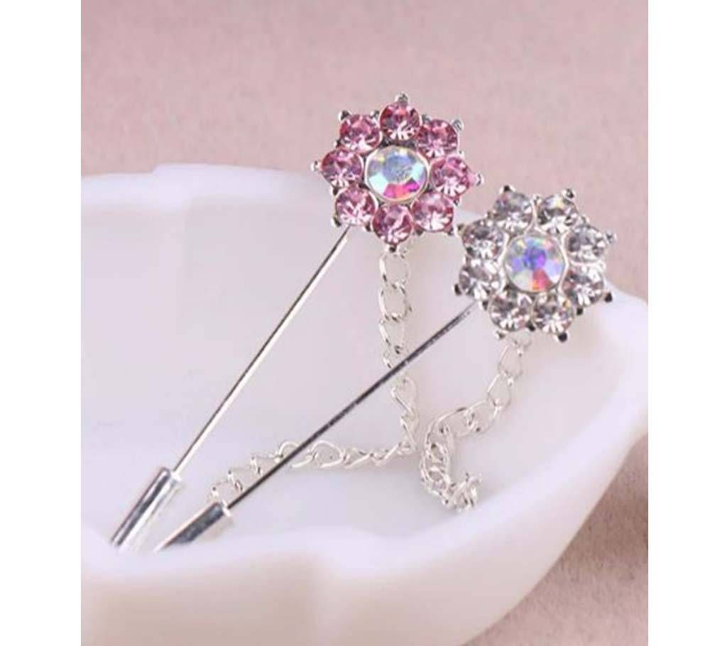 2Pcs Crystal Rhinestone Flower Brooch pins