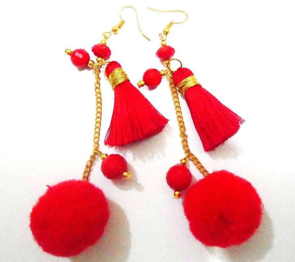 Red Pom Pom earring with tessel