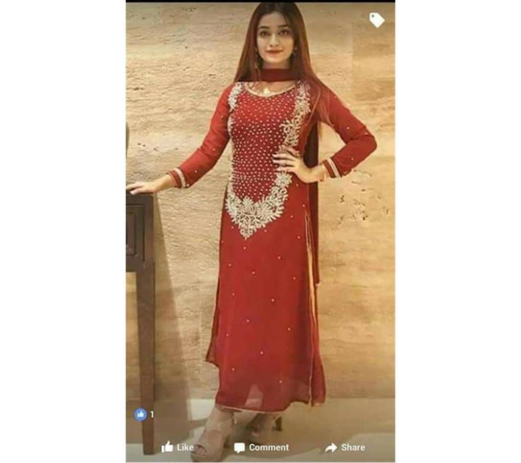 Un stitched Embroidery karchupi work three piece 