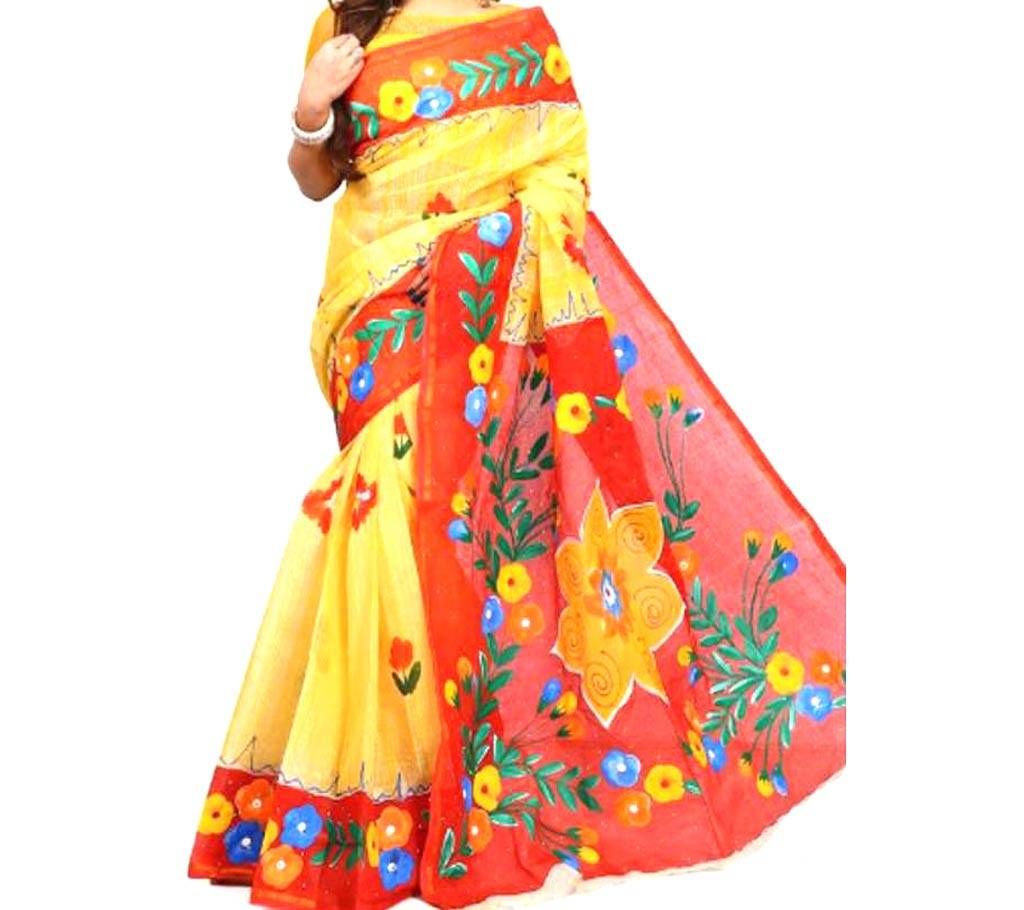 Multicolor Cotton Handprint Saree