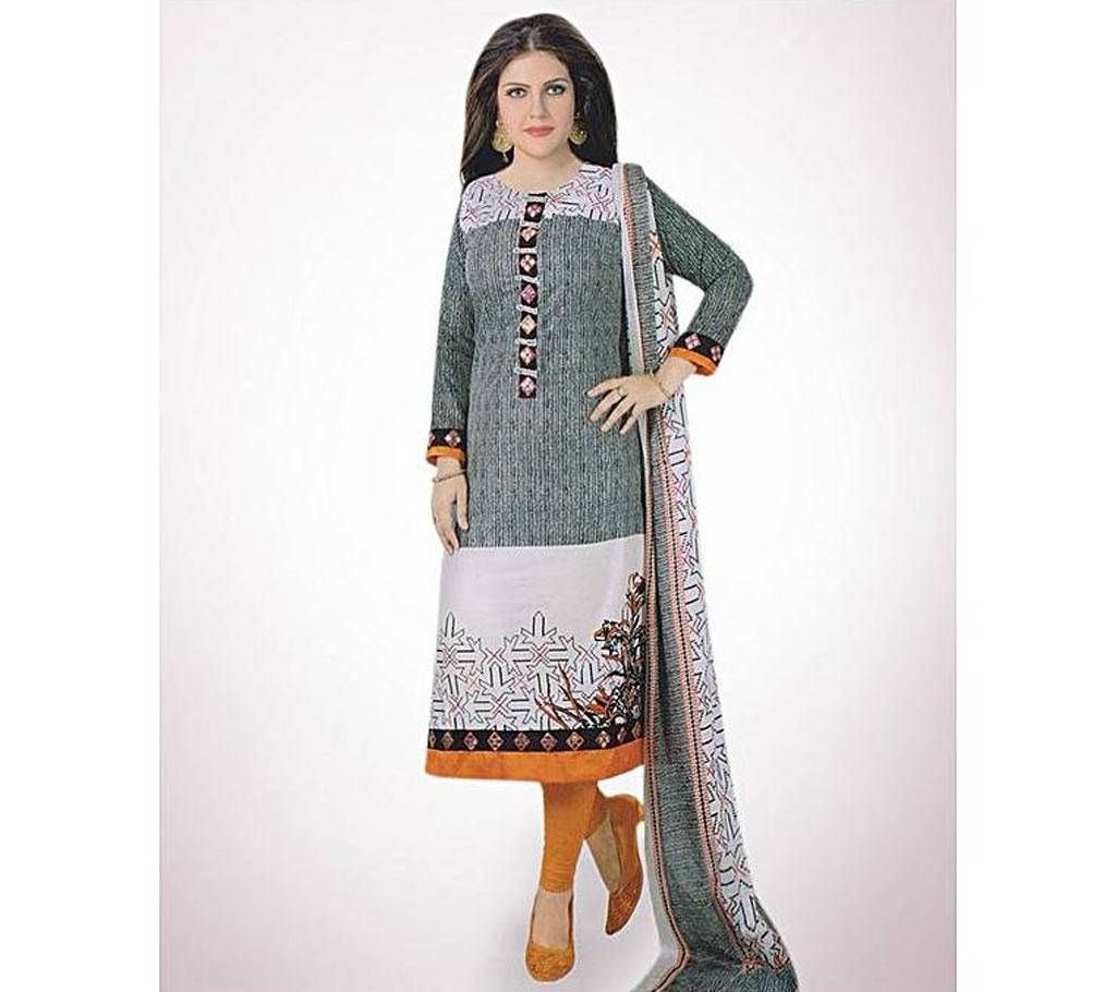 Unstitched Gray and White Satin Salwar Kameez (Copy)
