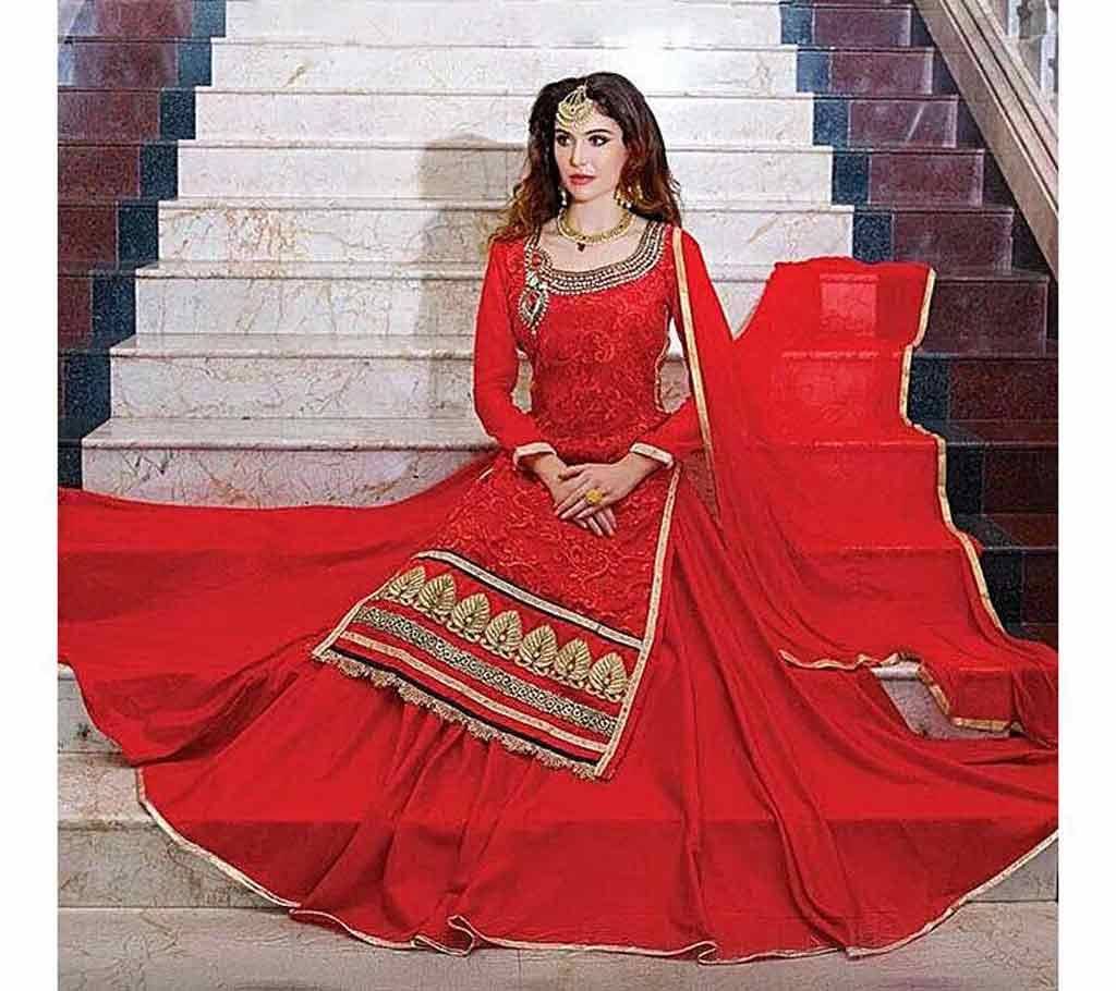 Unstitched Red Embroidery Georgette Gown (Copy)