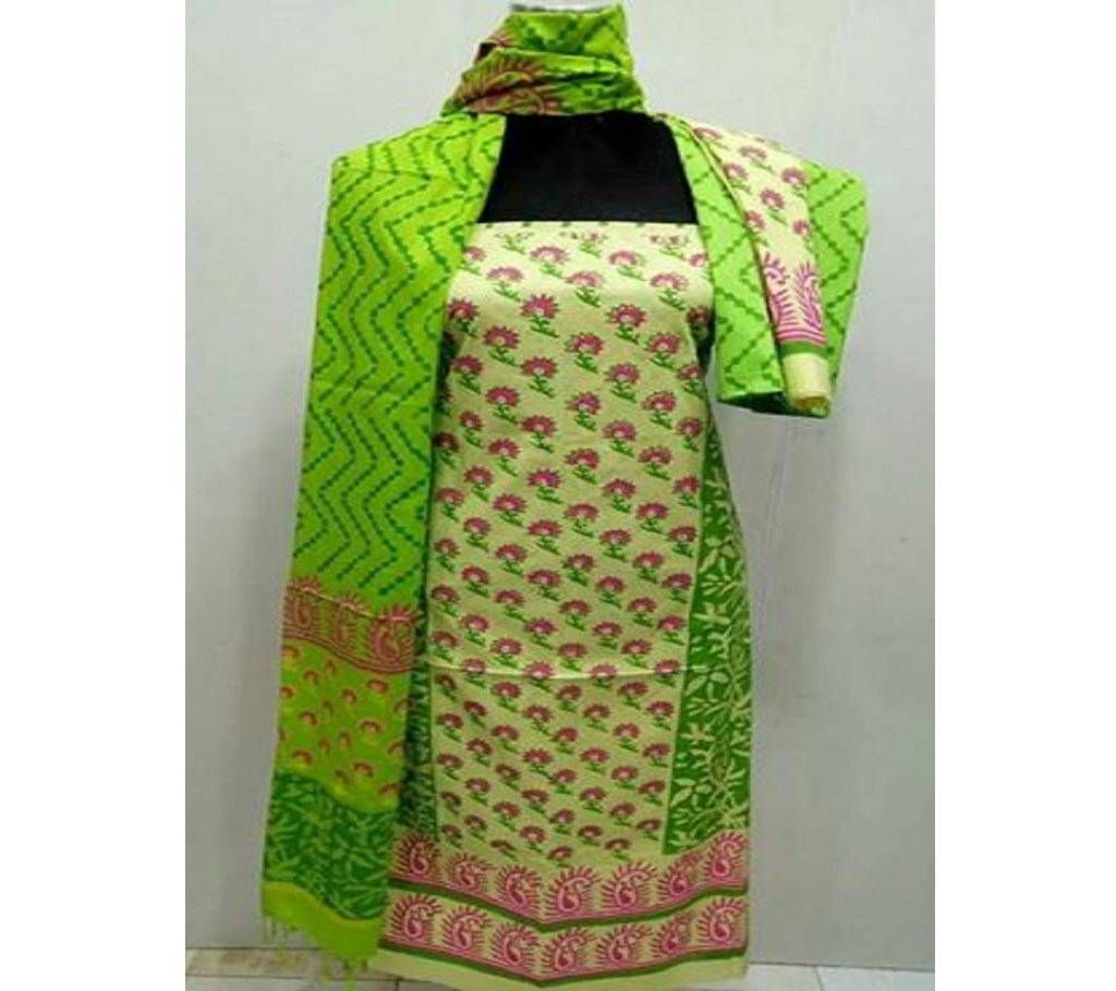 Unstiched block printed cotton Three piece