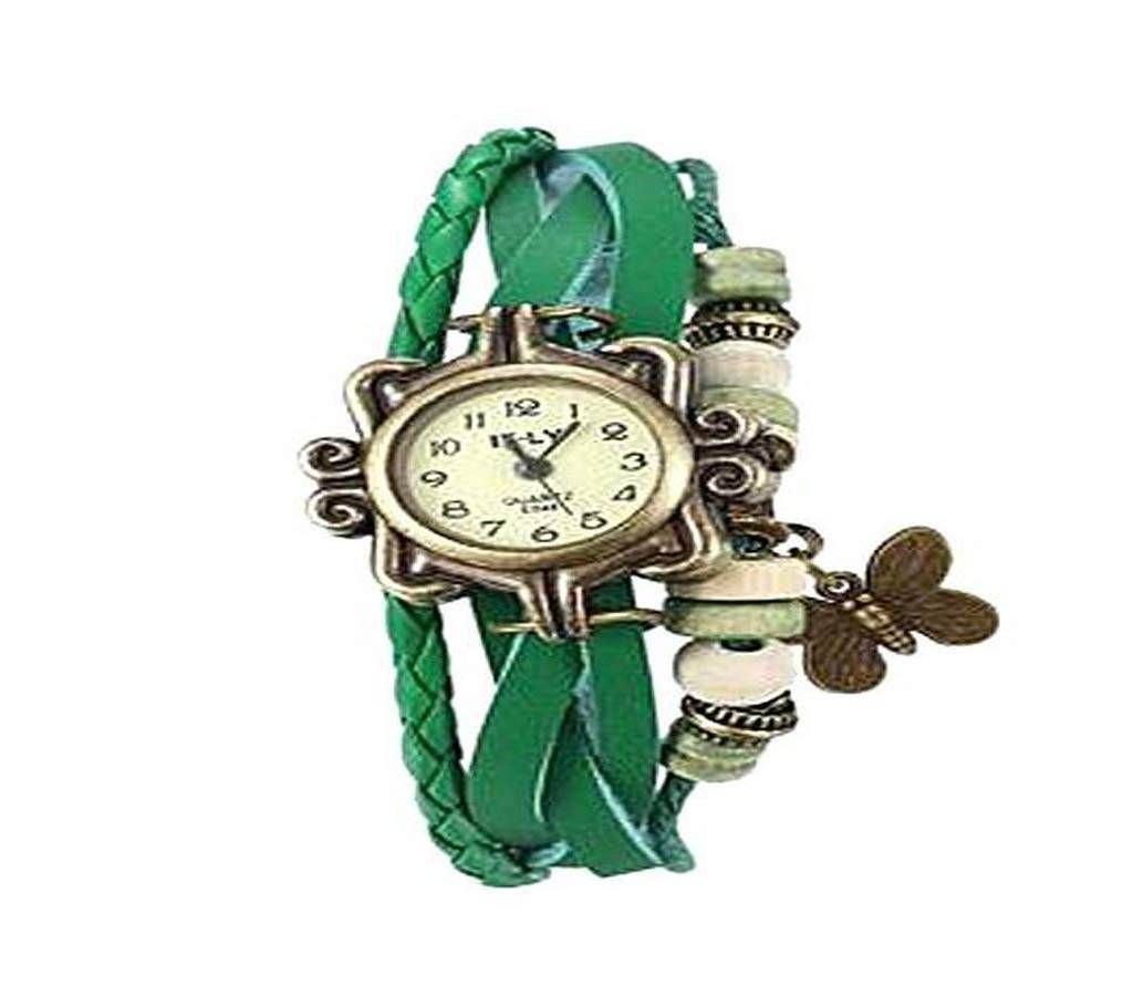 Leather Butterfly Watch for Women- Green