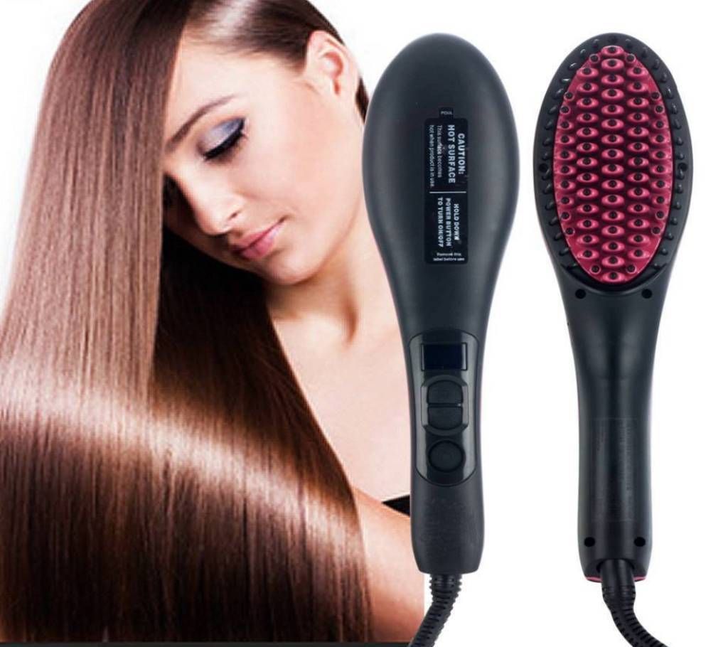 Simply Straight Ceramic Brush Hair Straightener - Black/Pink