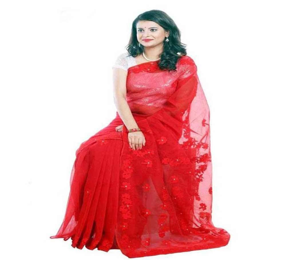 Pure moslin silk Embroidery saree