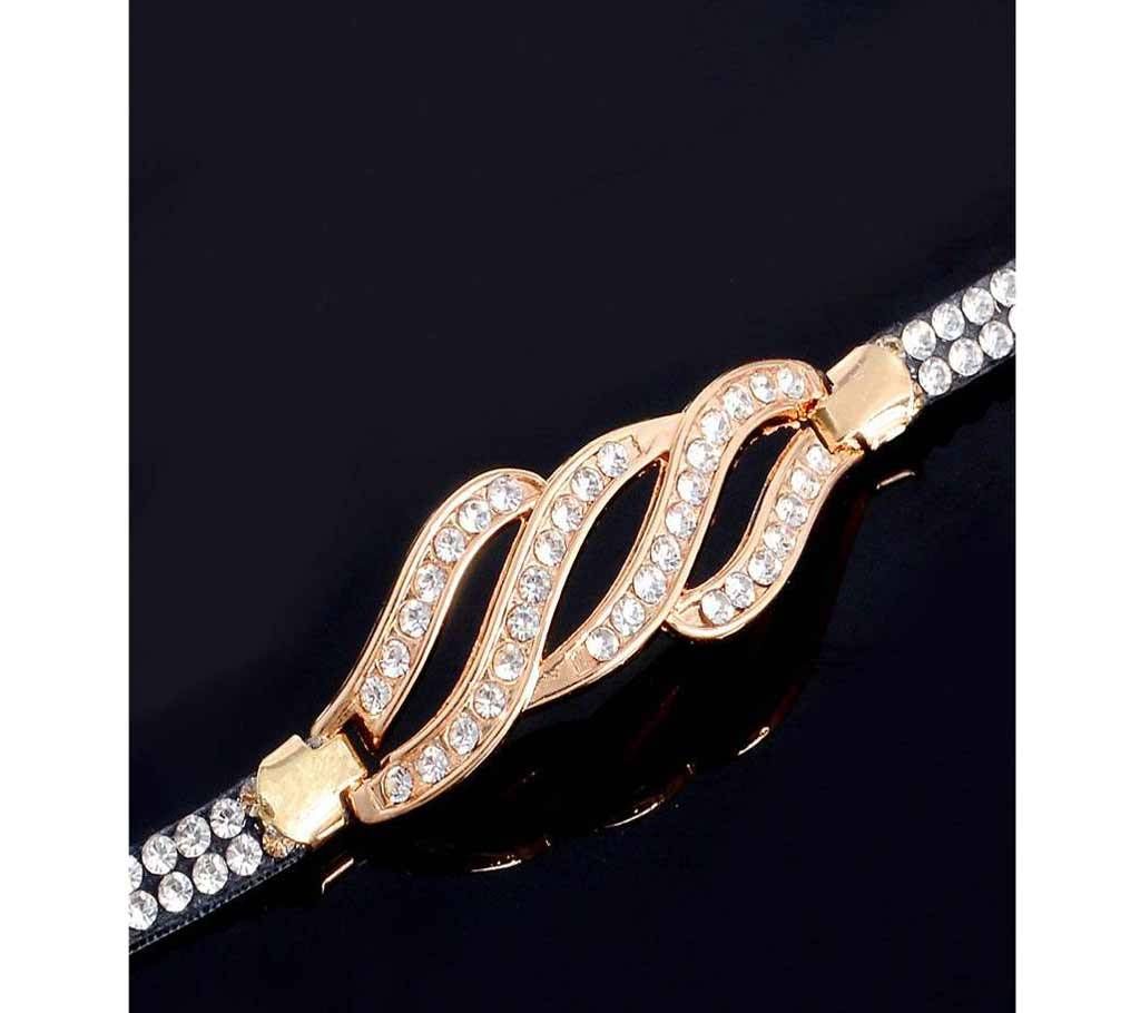 Gold Color Chain Link Bracelet for Women & Ladies Shining Cubic Zircon Crystal Jewelry