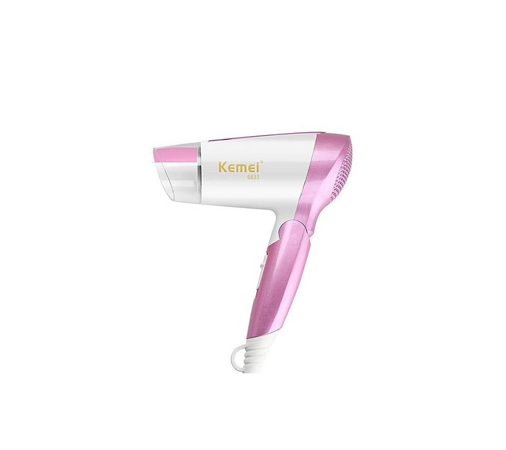 Kemei Electric Foldable Hair Dryer KM 6833 - White and Pink