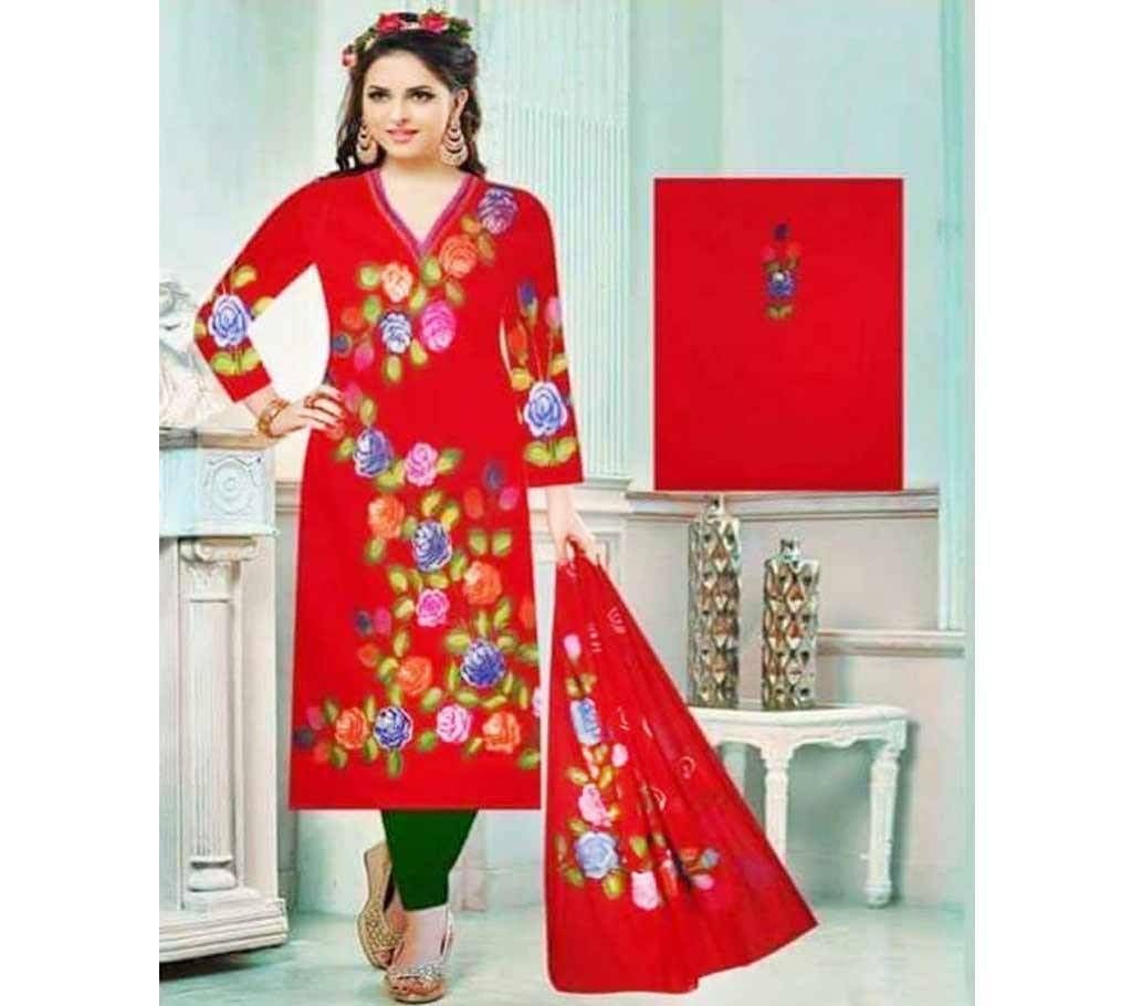 Unstitched Red Printed Shalwar Kameez For Women