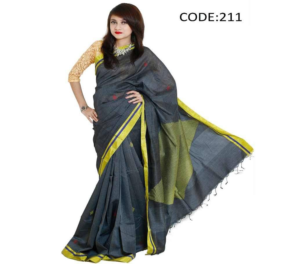 Deep Ash & Yellow Soft Monipuri Silk Sharee