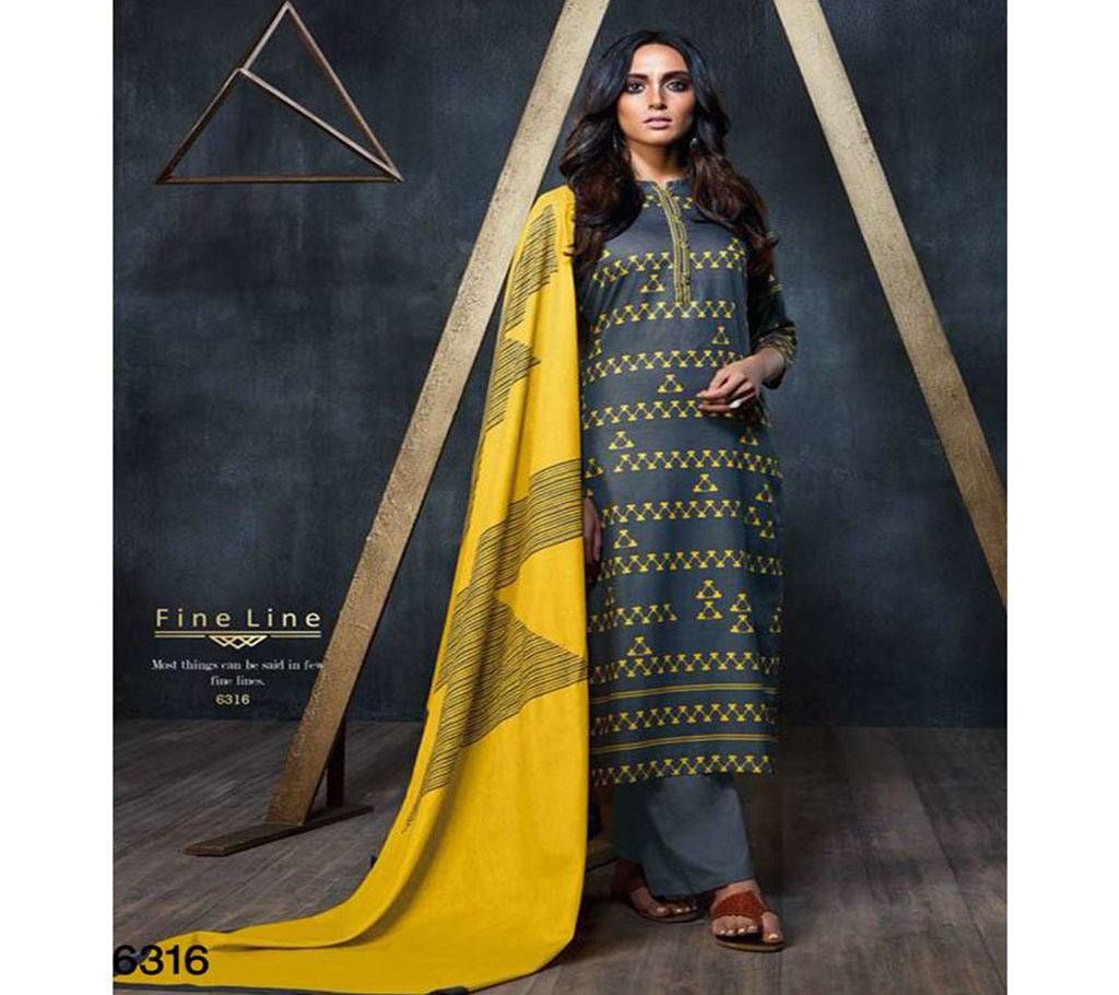 Ganga Fine lines Unstitched Printed Silk Three Piece