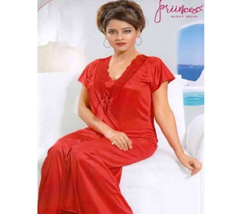 Women 2 Part Satin Nightwear - Red