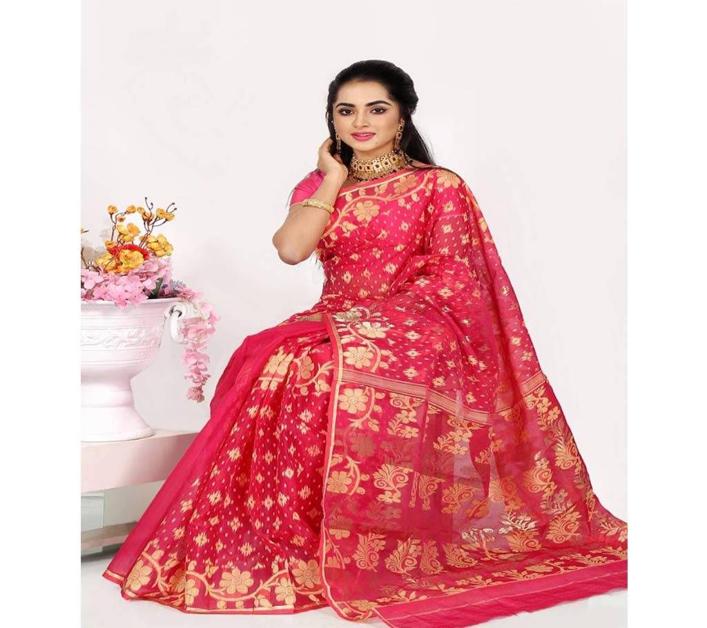 Matching Diamond Cut Necklace Free with Silk Jamdani Sari