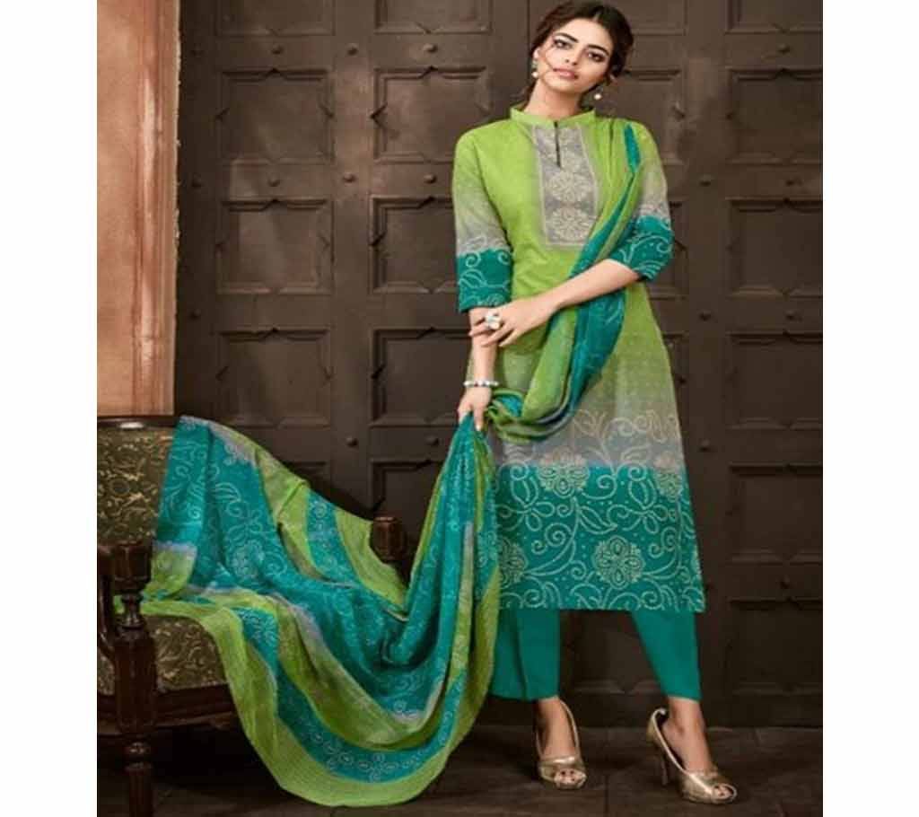 Unstitched Alok Suit Present Rainbow Cambric Cotton - 313002 - Lime Green - VNK Cotton Three piece