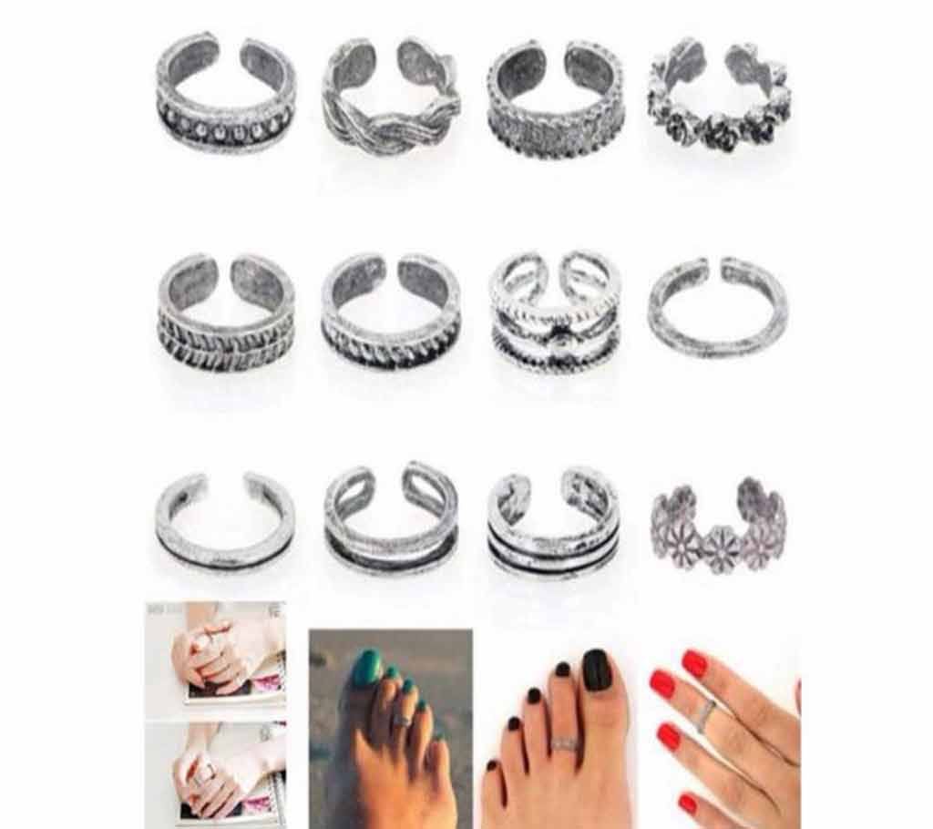 12PCs/set Women Unique Adjustable Opening Finger Foot Rings