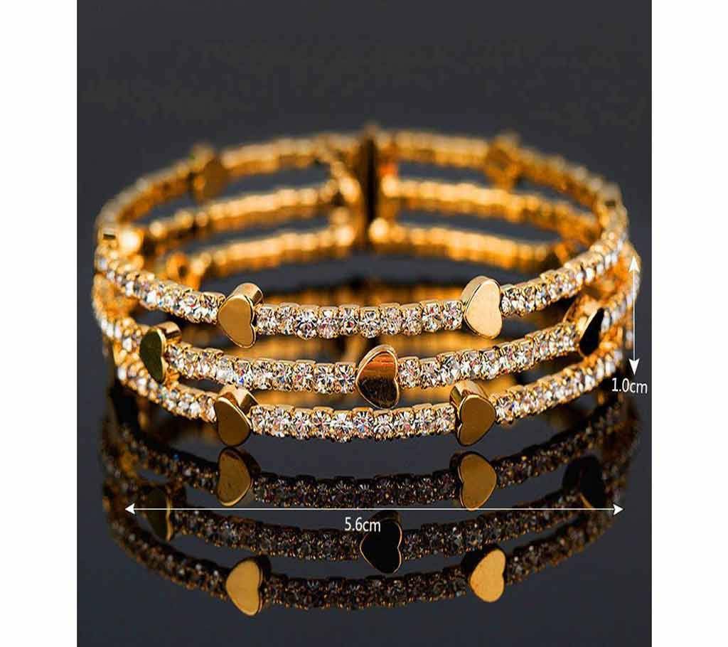 Female Crystal Rhinestone Bangle Big Yellow Gold Heart Bracelets Bangles For Women Vintage