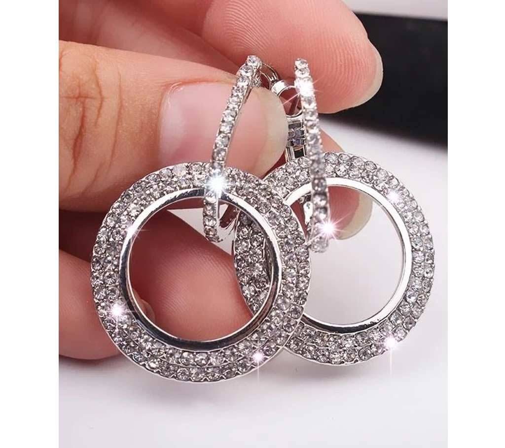 Silver Color Crystal Stud Earrings For Women Fashion Party Jewelry