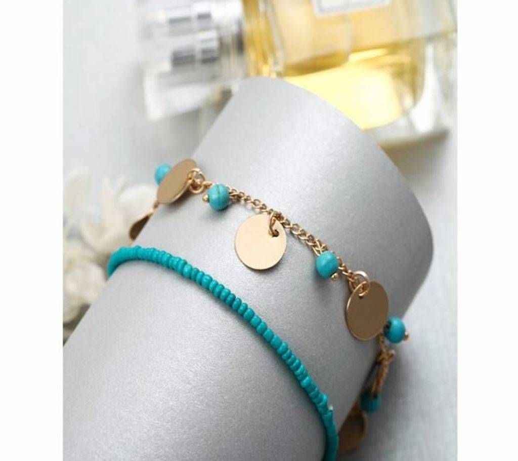 2 pcs Bohemia Round Metal Pendant Chain Bracelet