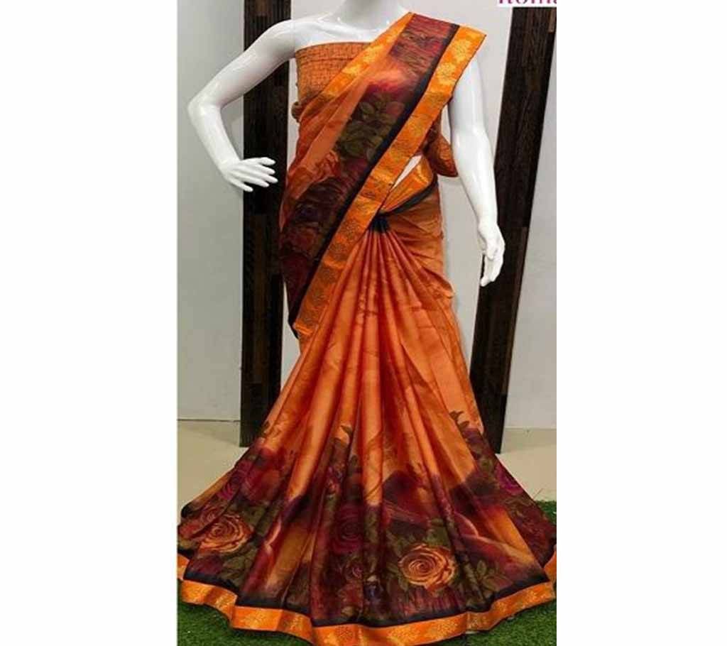 Beautiful Saree  Orange with Orange Par With Blouse Piece 