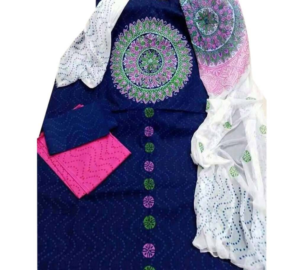   Navy Blue and White Block Printed Salwar Kameez for Women-free size