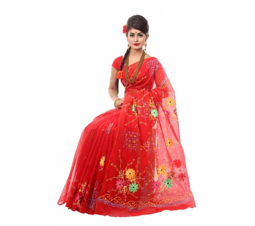 Red muslin cotton sharee 