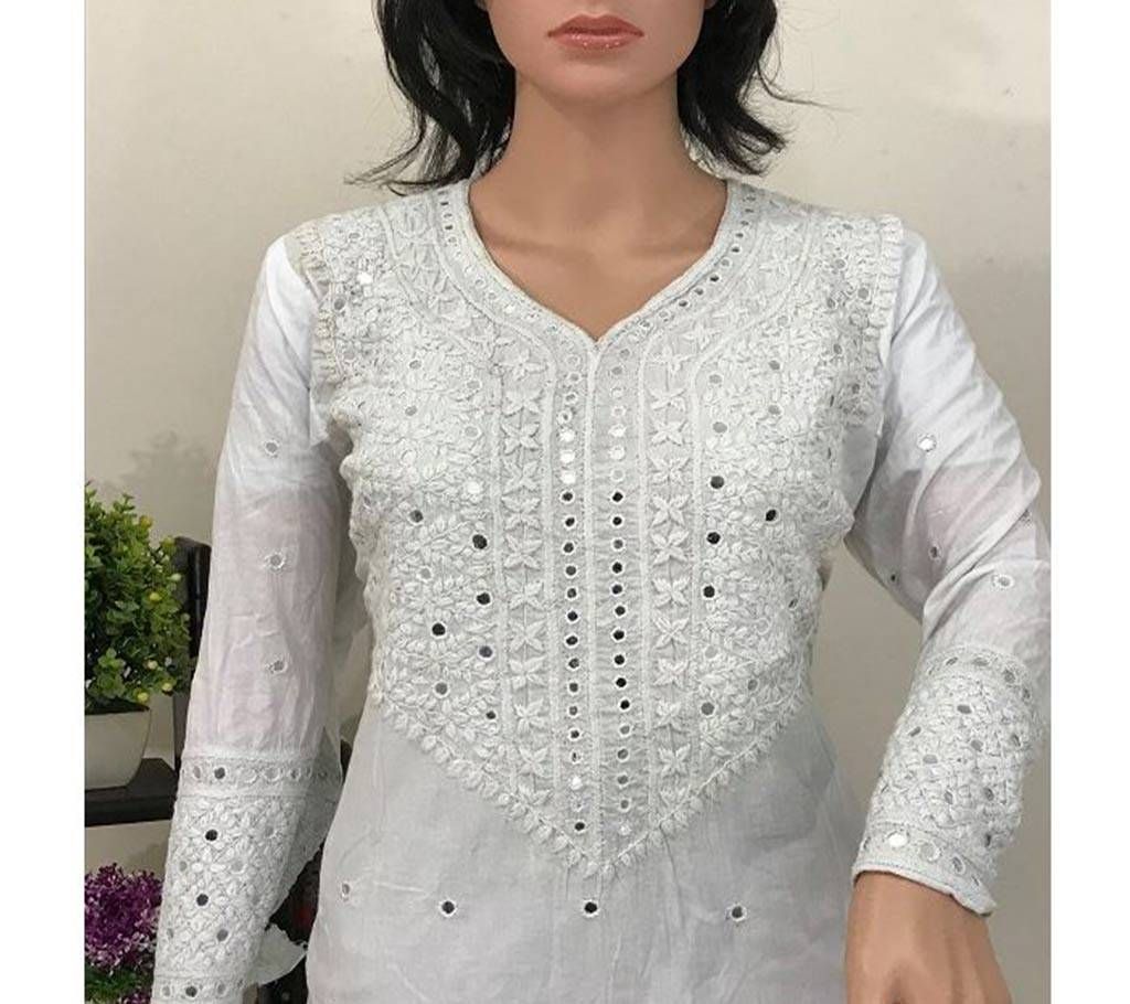 Unstitched Cotton Single Kamiz Kurti - Off White 