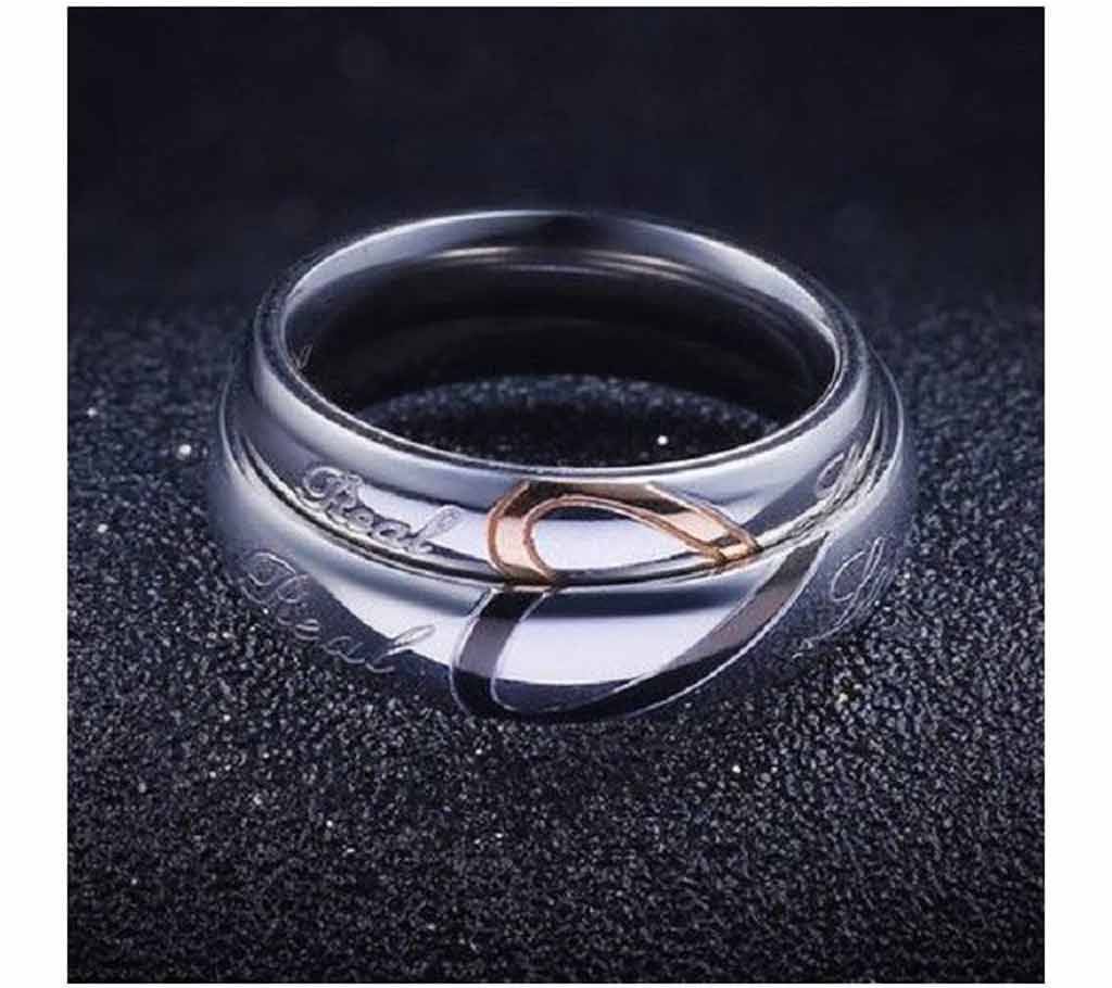 Silver Half Heart Love Circle Couple Ring