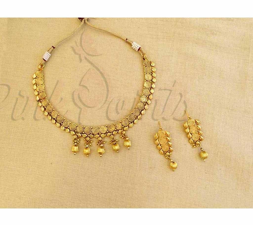 SPIRAL LINKED MULTI MOTI DROP ANTIQUE NECKLACE SET (by Pink Point - NS-1634-85)