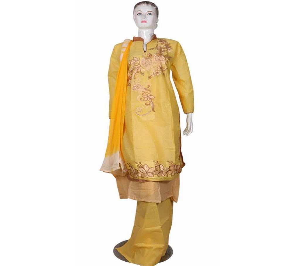 Semi stitched Cotton Embroidery Three Piece