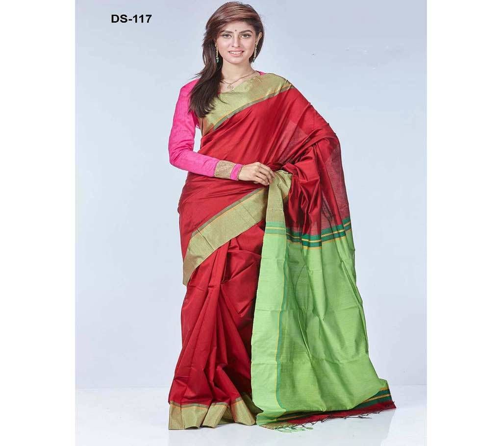 Red Tosor Silk Saree with Blouse Piece
