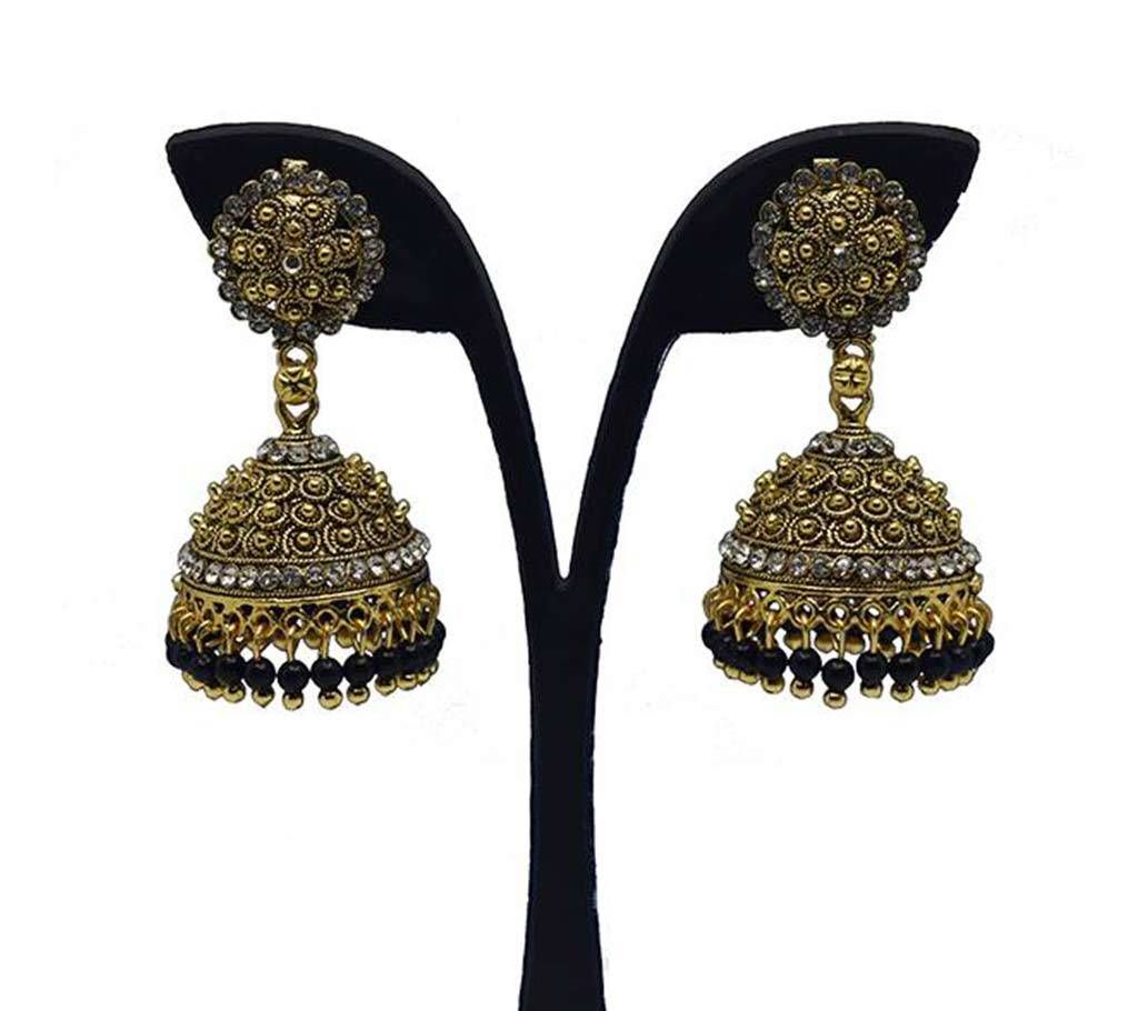 Stone Settings Gold Plated Black Pearl Indian Earring For Women