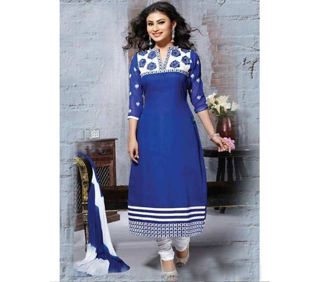 Unstitched Blue Cotton Salwar Kameez for Women