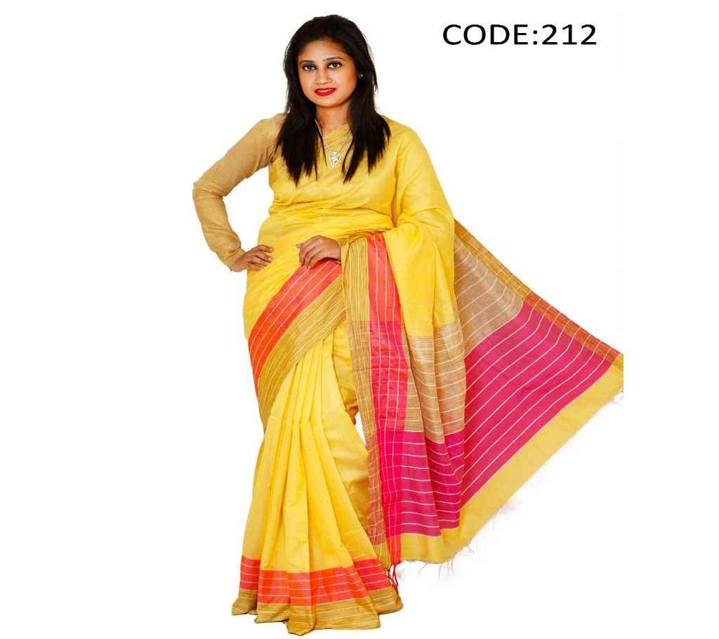 Yellow, Red & Golden Soft Silk Sharee