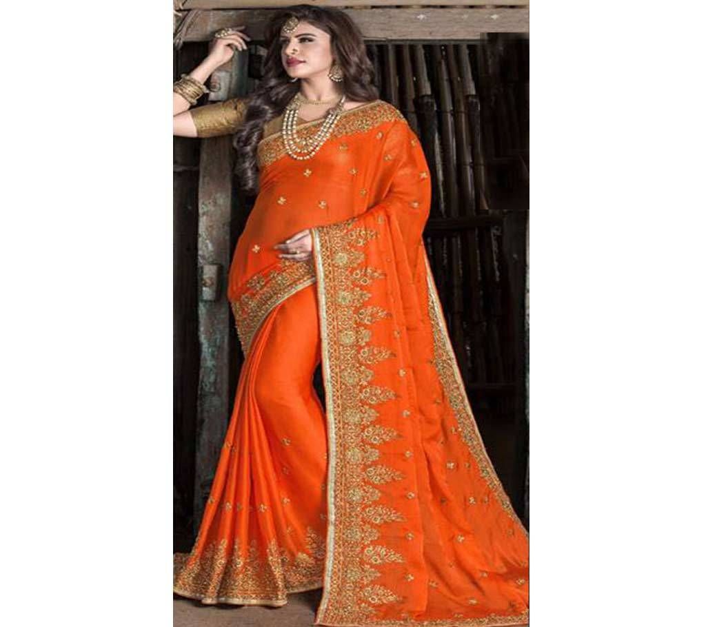 INDIAN ORANGE GEORGETTE SAREE FOR WOMEN