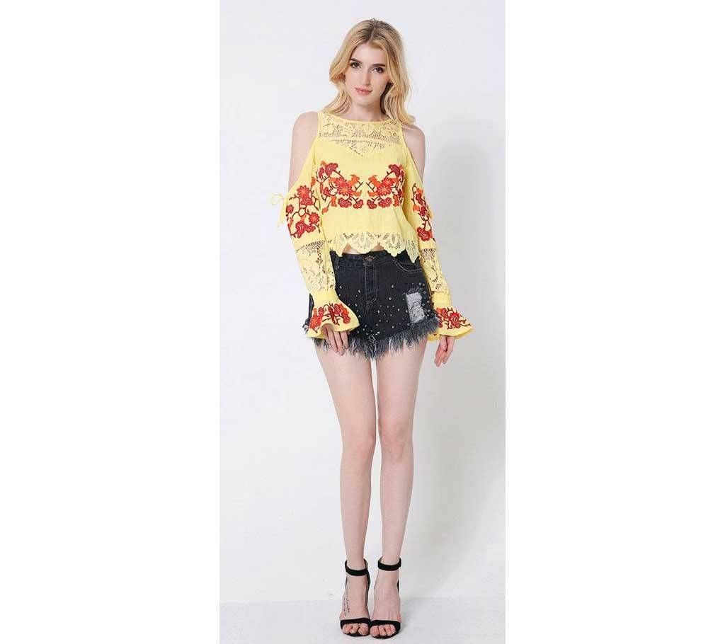 Lace Tops Embroidery Flare Sleeve Tops