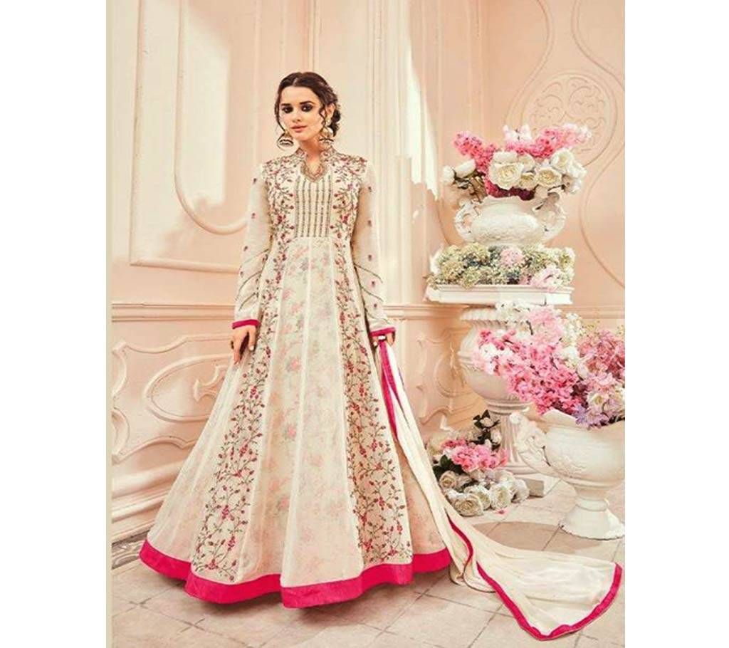 white un-stitched kesari trendz georgette with embroidery Gown suit