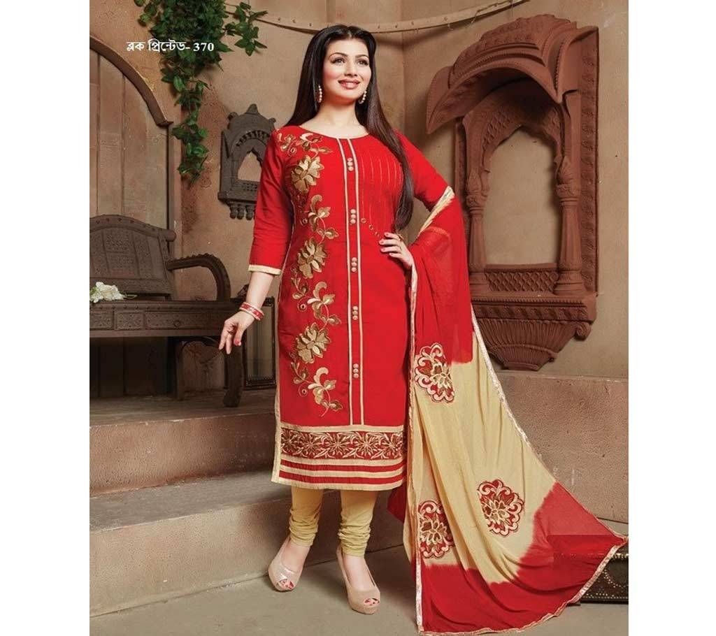 Unstitched block printed Rajdhani voyel cotton Salwar Kameez stblock-370
