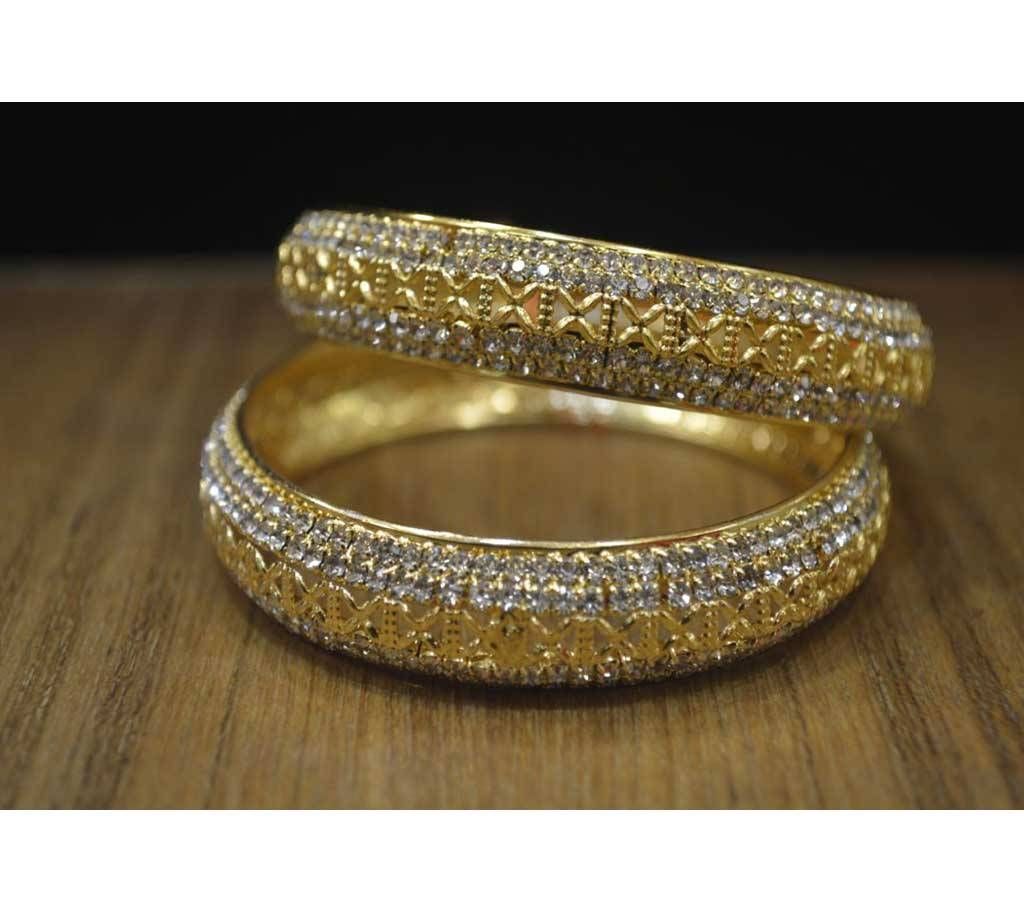 Diamond Cut Stone and Gold Plated bangles