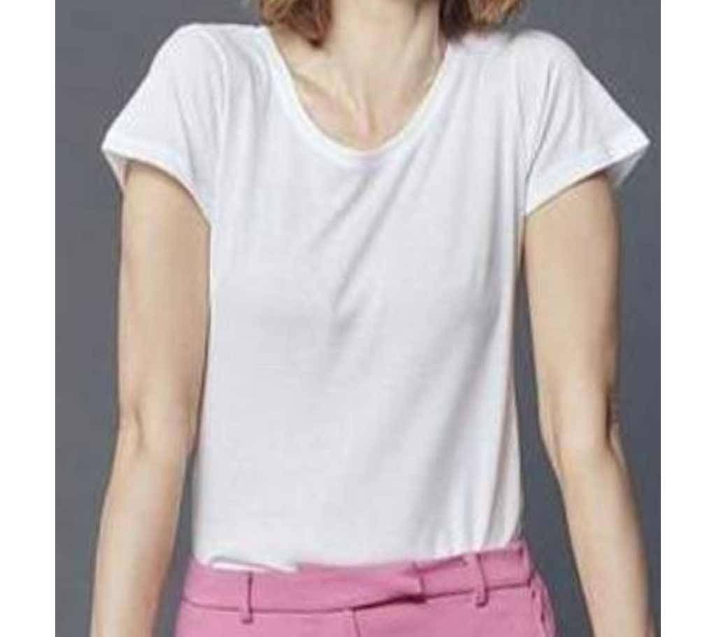 Ladies Branded Multicolored Basic Stretch Scoop Neck T-Shi