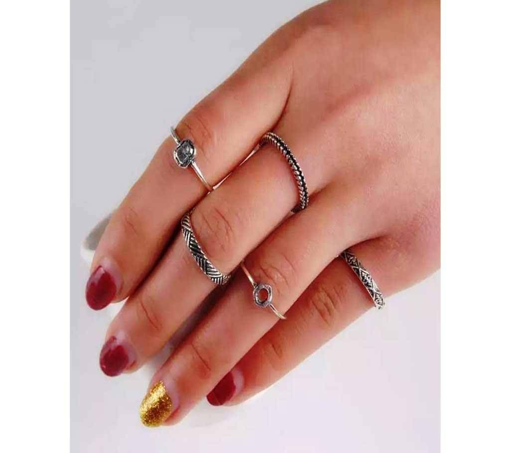 5 Pcs Silver Finger Ring Set