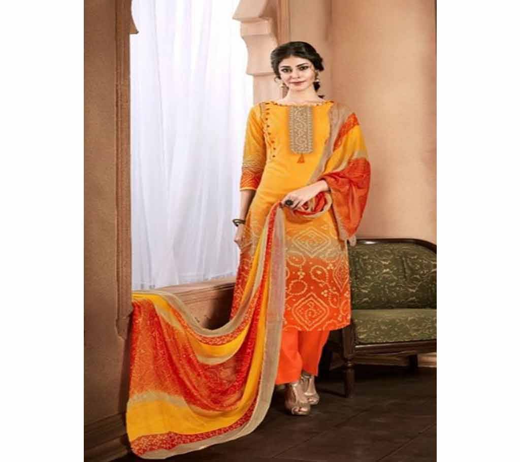 Unstitched Alok Suit Present Rainbow Cambric Cotton - 313003 - Golden Yellow - VNK Cotton Three piece