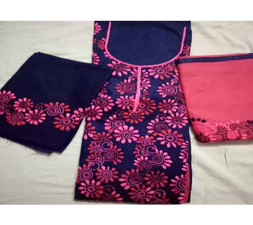 Unstitched Cotton thee piece (Full body work) Kustia - 03 (ESC)