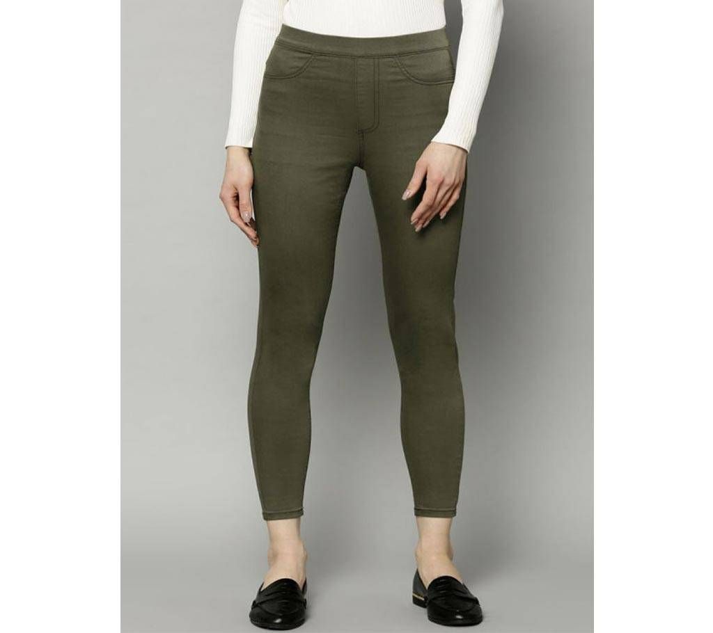 Olive Embellished Jeggings For Ladies